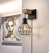 Lightess Plug in Wall Sconce Dimmable, Wall Light with Dimmer On/Off Switch, Industrial Metal Bla...