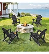 LUE BONA HDPE Adirondack Chairs Set of 4 - Weather Resistant Seating with Cup Holder for Patio, F...
