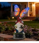 WSgift Garden Gnome Statues Solar-Powered Butterfly Resin Figurine Waterproof Outdoor Decor Mothe...