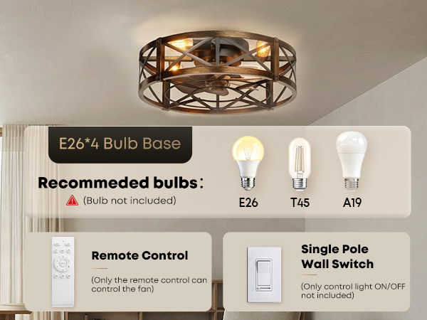 Caged Ceiling Fan with Light and Remote