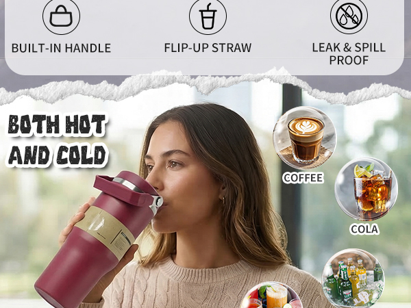 insulated water bottle; water bottle with straw; water bottle with handle;coffee tumbler