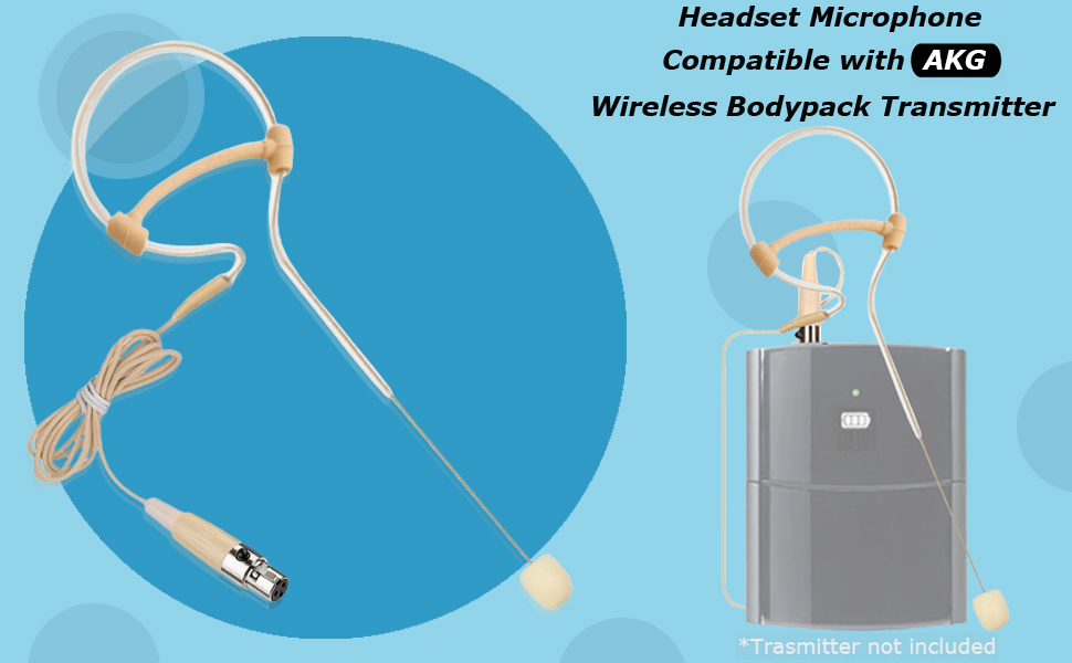 Beige Headset Microphone Compatible with Wireless Bodypack Transmitter System