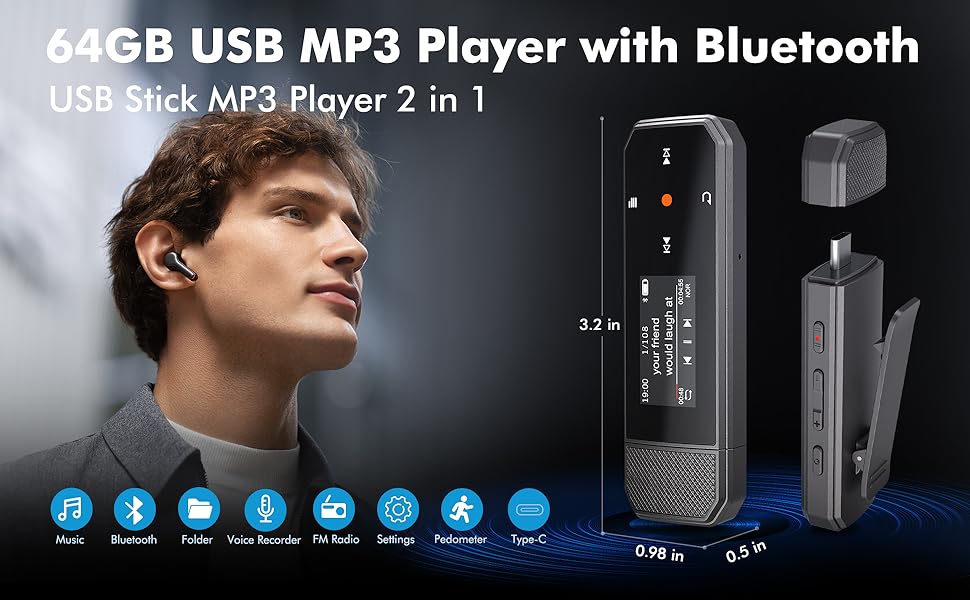 RUIZU type C USB mp3 player with bluetooth reproductor mp3 music player for kids usb audio player