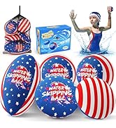 Skip Water Balls, 5 Pack Splash Water Bouncing Ball with Mesh Bag, 4th of July Red Blue Skip Ball...