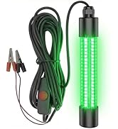 BUDUY 15W 12V Green Fishing Light, IP68 Waterproof Super Bright LED Fish Bait Submersible Dock Un...