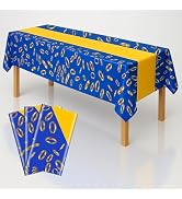 iCrius 3-Pack Blue &amp; Gold Ring Print Plastic Tablecloths - 108"x54" Video Game Theme Table Cover ...