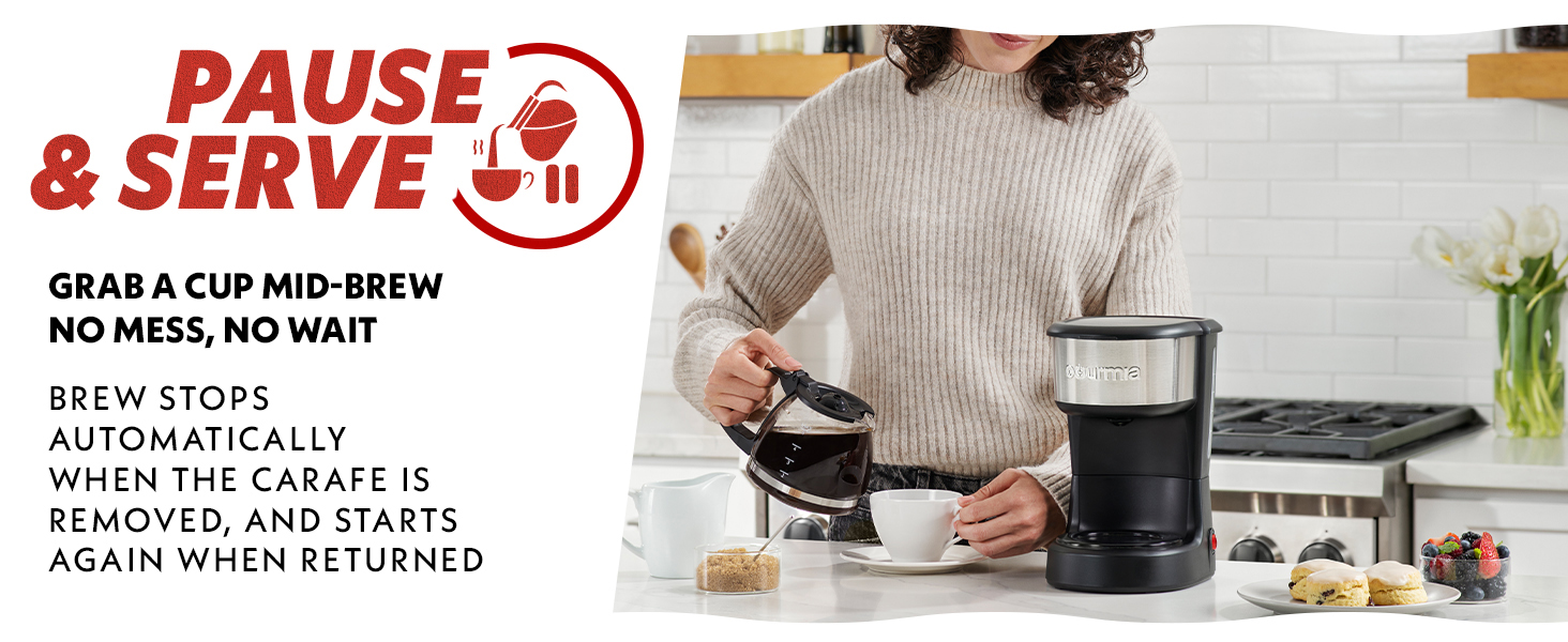 Puase and Serve Function, Pour Mid Brew No Mess