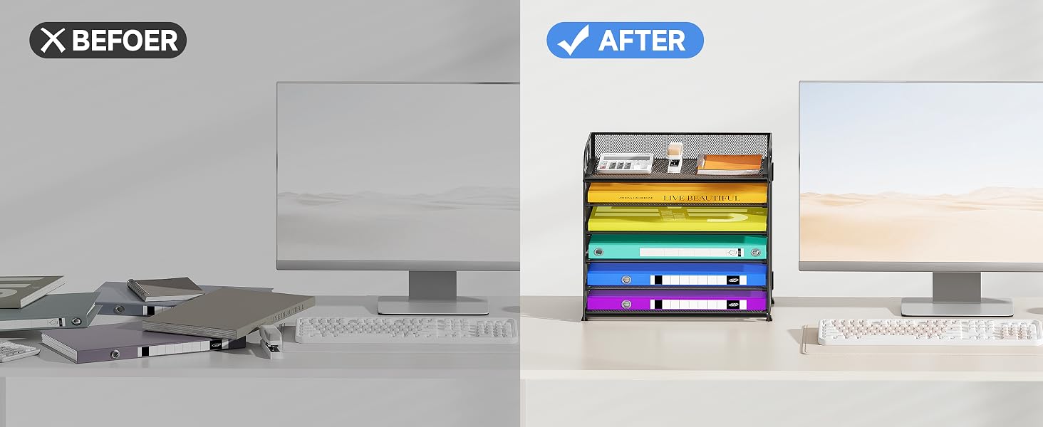 With this file folder organizer, you will have a tidy and organized desk.
