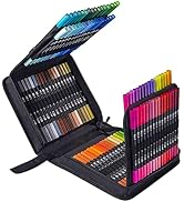 sanipoe 100 Colors Dual Tips Brush Pens, Watercolor Brush Fineliner Markers for Calligraphy Paint...