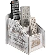 MyGift TV Remote Control Holder, Modern Farmhouse Decor, Whitewashed Wood Media Remote Caddy/Orga...