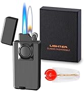 Jet Torch Lighter, Creative Dual Flame Lighter with 6pcs Flint Stone, Windproof Butane Gas Lighte...