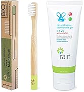 Rain Natural Bamboo Kids Toothbrush Set Fluoride-Free Baby Toothpaste Safe to Swallow with Vitami...