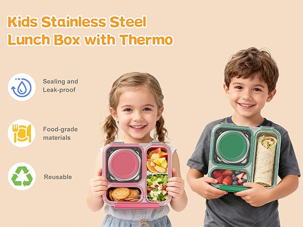 Pawtong Kids Stainless Steel Lunch Box with Thermo