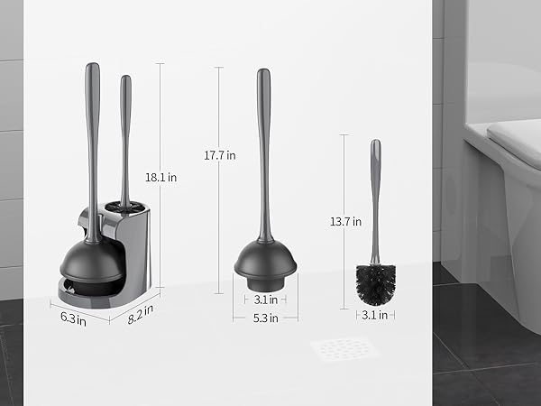 MR.SIGA Toilet Plunger and Bowl Brush Combo for Bathroom Cleaning, Grey