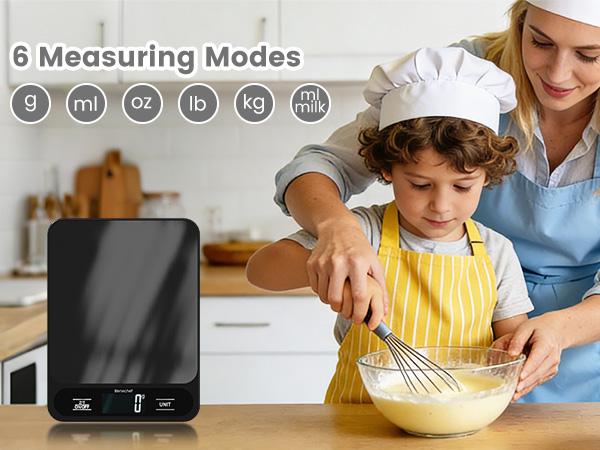 food scale 6 Measuring Modes:g,ml,oz,lb,kg,ml milk