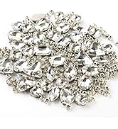Sew on Rhinestones, 180pcs White Rhinestones Mix Shapes Sew on Glass Rhinestone Gems with Prongsf...