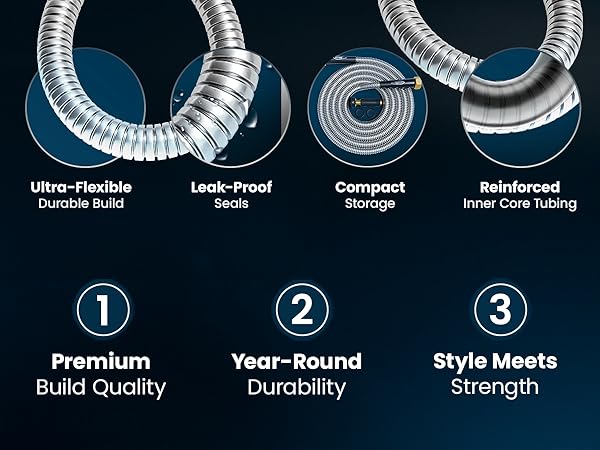 Lightweight Durable Zero Kink Free All Season Weather Durability Garden Hose with Stainless Steel