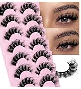 Mink Lashes Fluffy Wispy Lashes Natural Look 3D False Eyelashes D Curl Russian Strip Lashes 7 Pai...