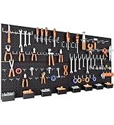 INCLY 158PCS Metal Pegboard Wall Organizer, 48x24 Inch Black Pegboard Panels Tool Organizer Kit w...