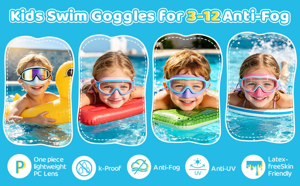 Maoopeen Kids Swim Goggles with Nose Cover