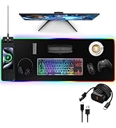 RGB Gaming Mouse Pad with Fast Wireless Charger, LED Extended Desk Mat, Home Office Large Desk Pa...