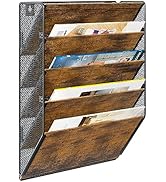PAG Wall File Organizer for Office, 5-Tier Rustic Hanging File Holder Wall Storage Rack for Docum...