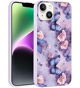 Vulfwela Cute Purple Butterfly Phone Case for iPhone 14 / iPhone 13 Case 6.1", Aesthetic Flower R...