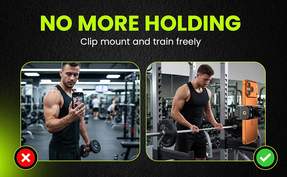 Magnetic Phone Holder for Gym with N52 Magnet and Secure Clip