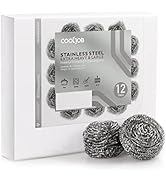 COOLJOB 6/12 Pack Stainless Steel Scrubber Sponges, Heavy Duty Tough Metal Scouring Pads for Dish...