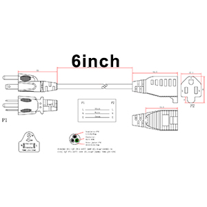 ] 6inch Short Power Extension Cord - Black 3 Prong Mini Indoor Grounded Extension Cord