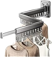 HGZBS Clothes Drying Rack Wall-Mounted, 3-Fold Retractable Clothes Hanger with Windproof Holes &amp; ...