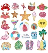 PH PandaHall 24pcs Summer Beach Themed Iron On Patches Ocean Sequin Iron on Patches Polyester Clo...