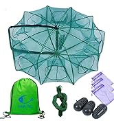 DAMIDEL 32in x 10in Folded Fishing Bait Trap, 10 Holes 10 Sides Foldable Fishing Nets for Fish/Cr...