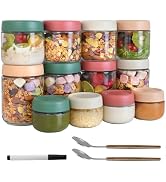12Pack Overnight Oats Containers with Lids, 16oz, 8oz &amp; 4oz Glass Jars with Airtight Lids, Wide m...