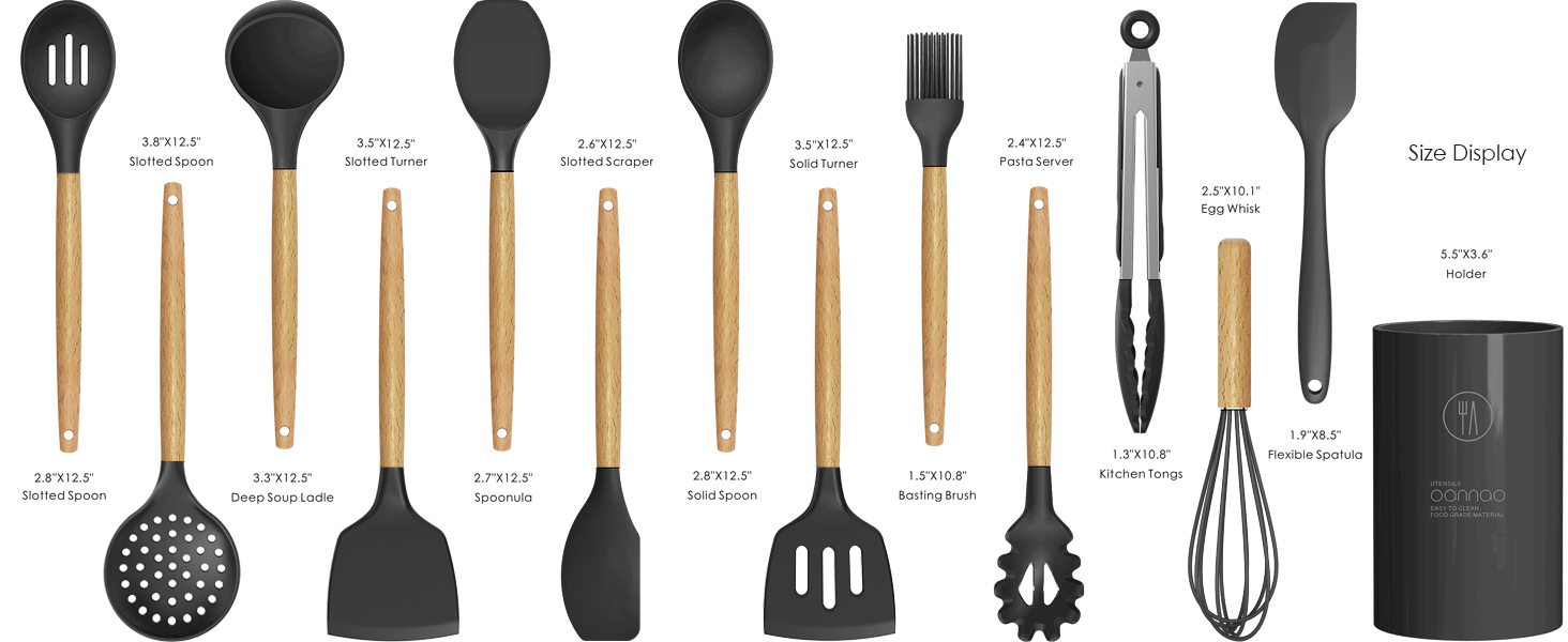 grey cooking utensils size