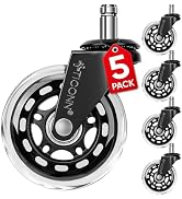 TICONN Office Chair Caster Wheels Set of 5 for Tile, Hardwood Floors and Carpets, Universal Fit f...
