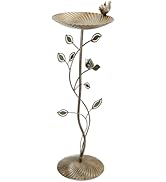 MUMTOP Bird Baths for Outdoors-Metal Bird Bath Bowl - Golden Birdbaths Stand with Leaf and Bird D...