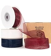 Mlurcu Red White and Navy Blue Ribbon Organza Ribbon Sheer Ribbon 1 Inch x 75Yds Clear Chiffon Tu...