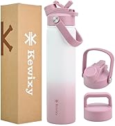 KEWIXY 24 oz Insulated Water Bottle, 2-in-1 Lid, Straw &amp; Spout with Protected, Leak Proof, Keep C...