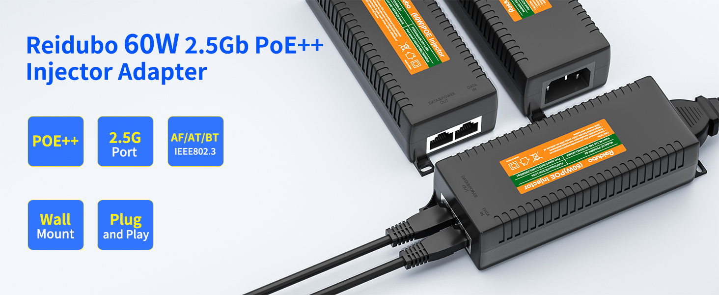 2.5gb 2500mbps poe injector power adapter 60W