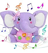 Aitbay Plush Elephant Music Baby Toys 0 3 6 9 12 Months, Cute Stuffed Aminal Light Up Baby Toys N...