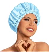 Reusable Shower Cap for Women, Large Waterproof Shower Bonnet Washable Elastic Band Bath Hair Hat...