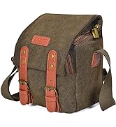 CADeN Compact Camera Bag Case Canvas Leather Trim Compatible for Nikon, Canon, Sony Mirrorless Ca...