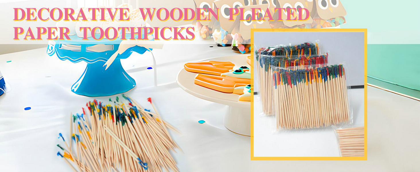 Frill Picks, Cocktail Picks &amp; Food Toothpicks - Wooden Pick Skewers for Drinks
