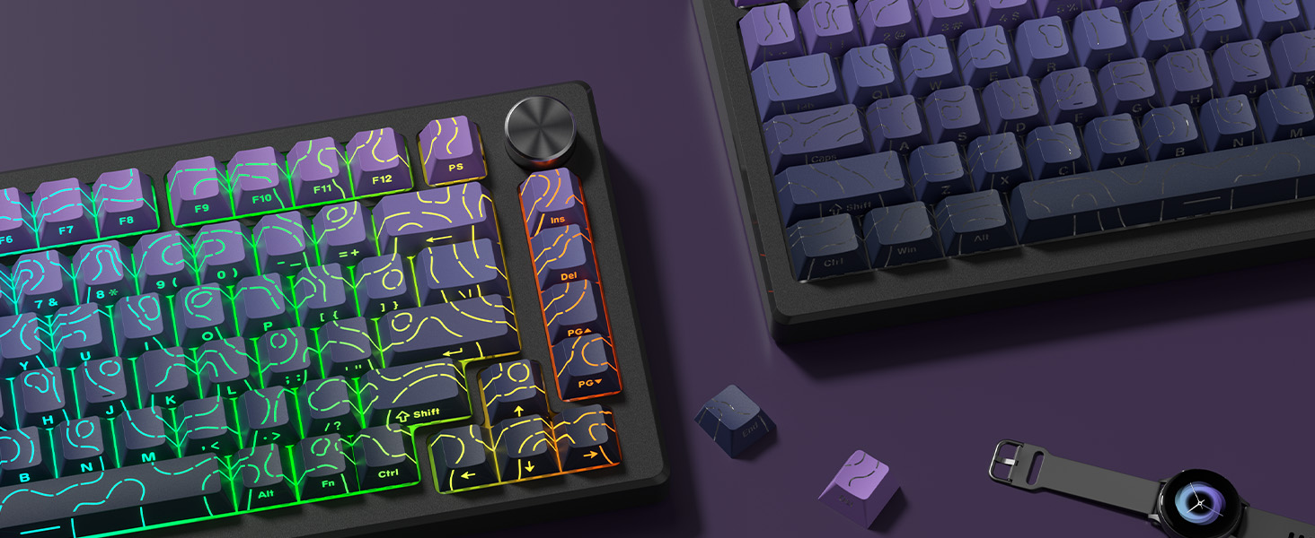 Topographic keycaps Gradient Purple Shine Through Keyboard Keys Side Printed OEM Profile keycap Set
