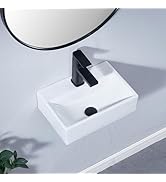 SHACO 14x10 Inch Small Wall Mount Bathroom Sink, Single Hole White Rectangular Modern Porcelain C...