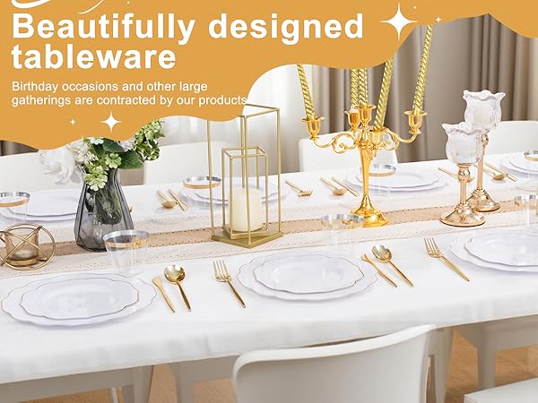 White and Gold Plastic Dinnerware Set