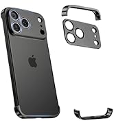 Losin Compatible with iPhone 17 Pro Max Metal Aluminum Frameless Case with Camera Lens Protector,...