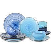 Selamica Ceramic 12-Pieces Dinnerware Sets, Kitchen Ceramic Plates and Bowls Sets, Dishes Set Ser...