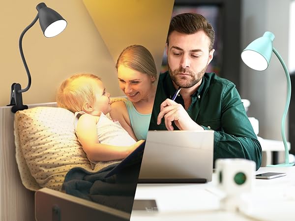 Desk Lamp Reading Light LED Clamp Lamp Flexible Gooseneck Clip on Light for Bed Bedside